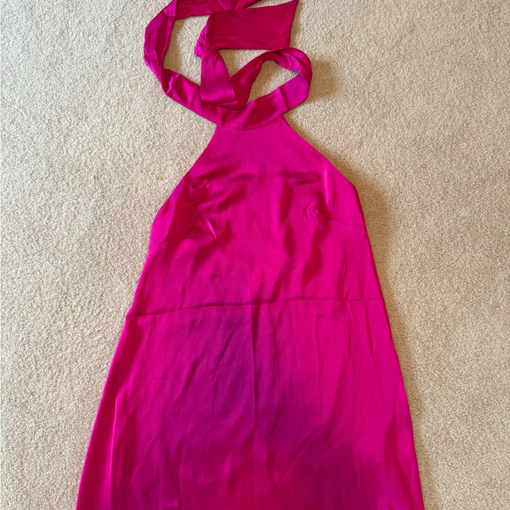 Express Vibrant Pink Halter Dress Size Medium NWT